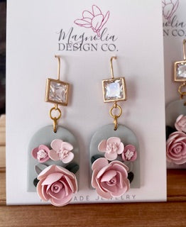 Pink florals on sage green half arch